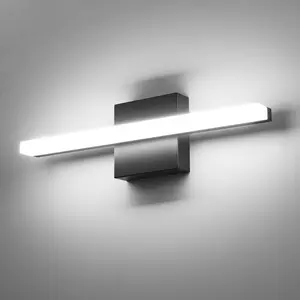 Modern LED Vanity Mirror Light 9W 16 Inch Black IP44 Slim Linear Bathroom Wall Sconce Cool White 6000K Indoor Restroom Lighting Fixtures