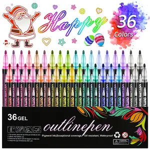 Double Line Outline Pens Glitter Marker Set Metallic Contour Pens Fluorescent Drawing Coloring Scrapbook Markers