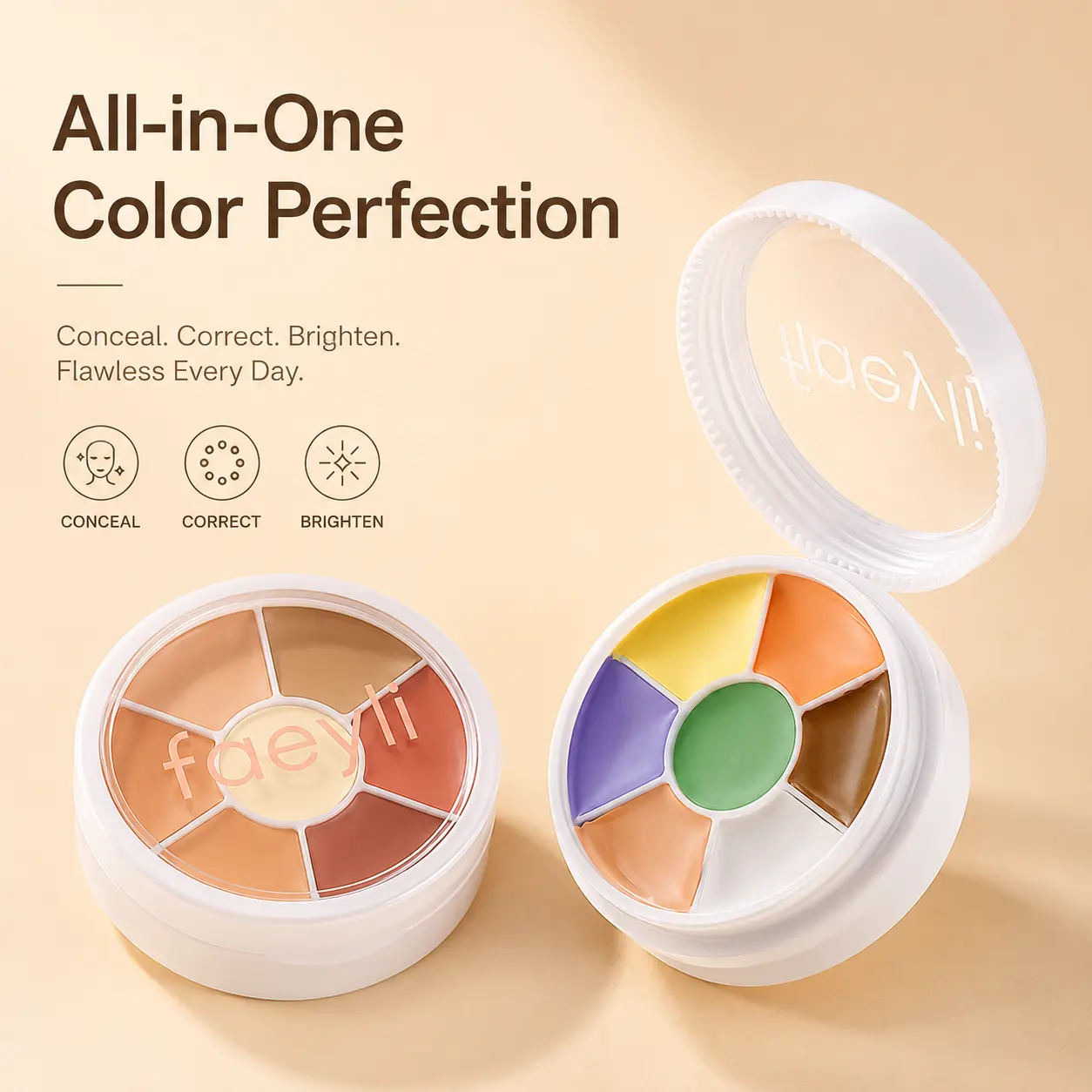 7-Color Cosmetic Color Correcting Cream Concealer Palette Set, Lightweight Moisturizing Foundation for Blemish Coverage & Dark Circle Concealment, Flawless Contour, All Skin Types, Natural Makeup Look