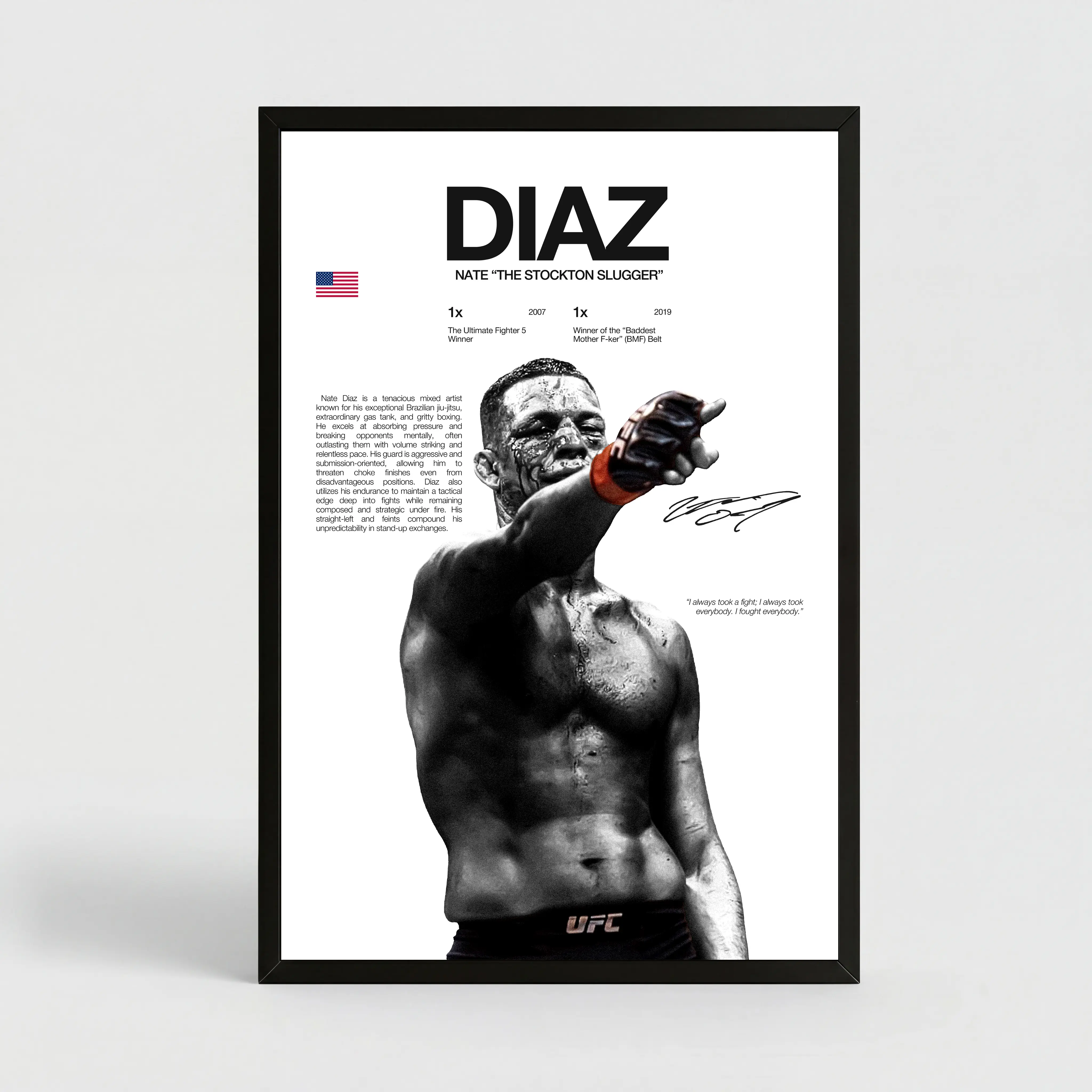 Nate Diaz UFC Fighter Poster - Artistic Wall Print, Gym Decoration, Fight Fan Gift, Home Decor, Bedroom Decor, Print Design
