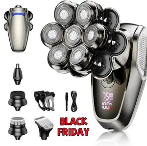 7D Head Shavers for Bald Men Upgrade 5 in 1 Waterproof Electric Razor Men's Grooming Kit Detachable Wet Dry Anti Pinch Head Shavers with LED Display Type C Charge