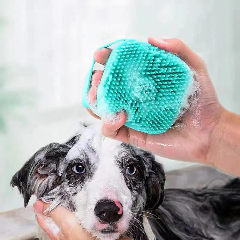 Pet Bath Brush, Silicone Pet Bath Massage Brush, Shampoo Dispenser Shower Brush For Dogs & Cats