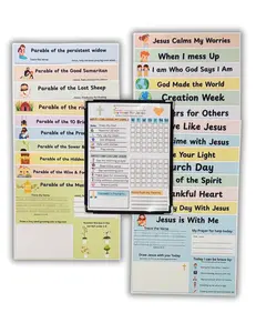 Faith Habit Worksheets Bundle - Original 15-Page Kit & Parables of the Bible Activities for Kids Ages 4-10 with Chore Chart & Reusable Dry Erase Sleeve