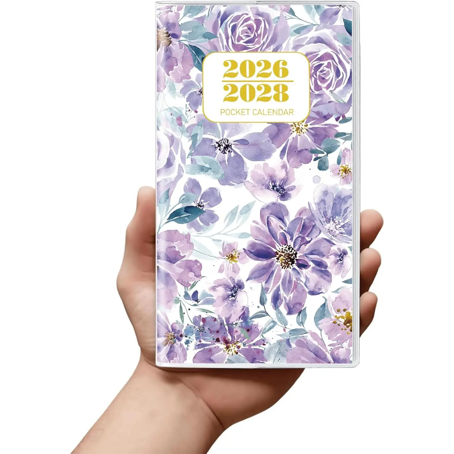 Pocket Calendar 2026-2028 Floral Series, Monthly Planner Jan 2026 to Jul 2028 (3.7" x 6.7")  Purse Calendar, Pocket Agenda with Protective Plastic Sleeve-Violet Floral