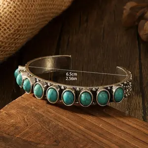 1pc Timeless Bohemian Charm - Multicolored Ethnic Vintage Turquoise Ladies Cuff Bangle - Adjustable & Vibrant for Travel, Vacation & Holiday Styling