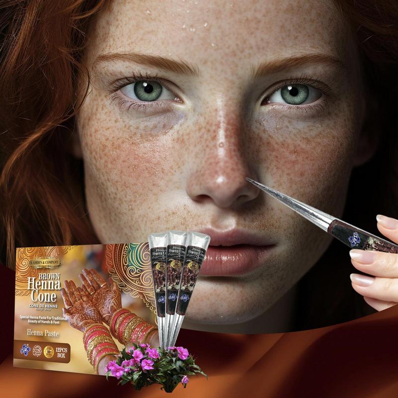 Sac 100% Natural Temporary Tattoo Paste, Henna Tattoo Cone, Body Painting, Freckle Brown, Unisex, Forearm Tribal Wolf Pattern, Lasts 7-15 Days, Long-lasting and Waterproof, Angel Flower Tattoo Tools