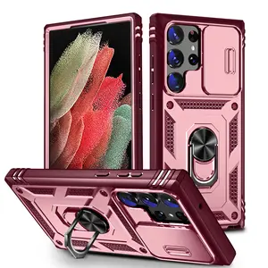 for Samsung Galaxy S26 S25 Edge S24 S23 S22 S21 Ultra Case Slide Camera 2 in 1 Heavy Duty Back Cover with Finger Ring Stand Privacy Lens Protective Case for S23 FE S24 Plus Phone Cases
