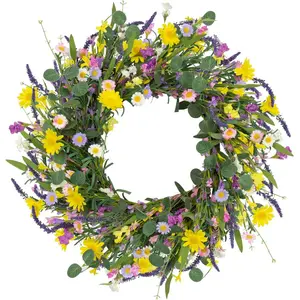Spring Decorations for Home 22" Spring Wreath Artificial Summer Wreaths with Eucalyptus Leaf Lavender and Daisy for Easter Indoor Outdoor Home Festival Celebrations 2026 new