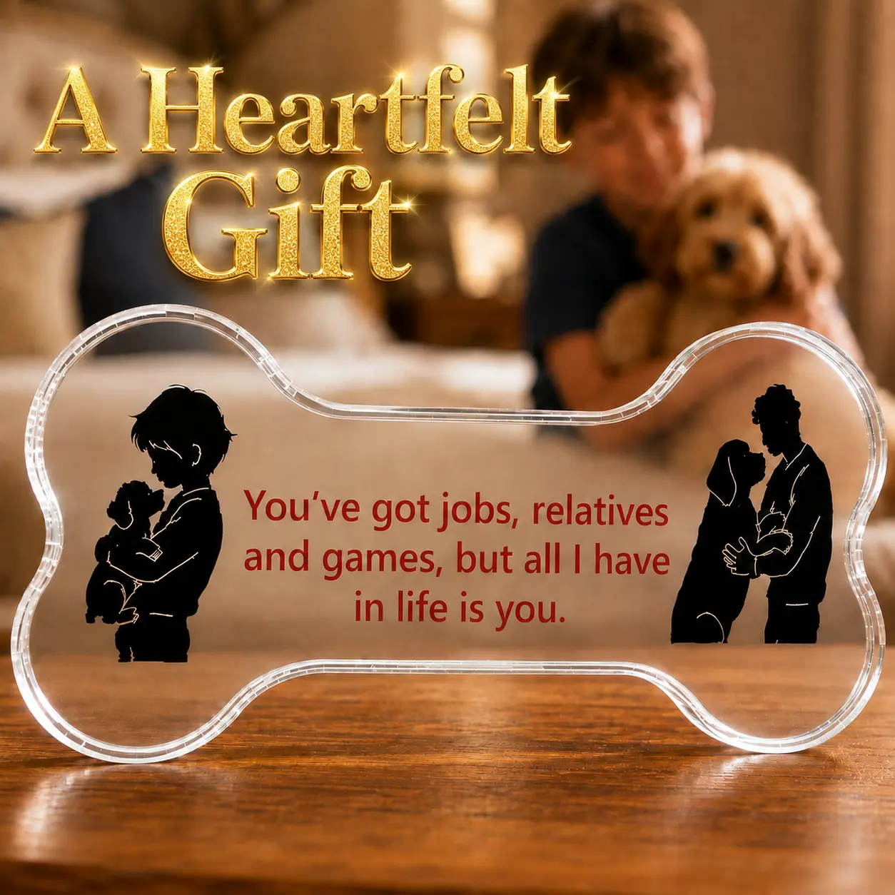 6-Inch Clear Acrylic Dog Bone Keepsake, Freestanding Desk Decor for Dog Lovers, Pet Memorial and Birthday Gift, First Puppy Adoption Day Friendship Plaque for Kids, Meaningful Owner and Dog Anniversary Tabletop Decoration for Bedroom, Office, Shelf, Home.