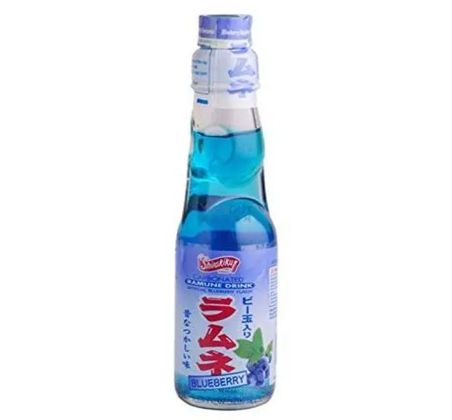 (2) Ramune Japanese Marble Soda Blueberry Flavor, 6 Glass Bottles, Natural Carbonated Beverage