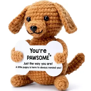Handmade Crochet Positive Energy Dog Figurine, Stuffed Animal, Soft Stuffed Animal, Huggable Stuffed Animal, Emotion Support Gift with Encouragement Card, Desktop Decoration for Friends/girlfriend/male Partner, Handmade Crochet Figure