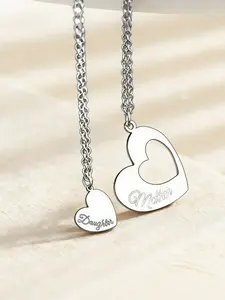 1pc Heart Pendant Chain Link Necklace Set for Mother and Daughter, Hollow Heart Design, Perfect Mother's Day Gift, 1pc Jewelry Accessory