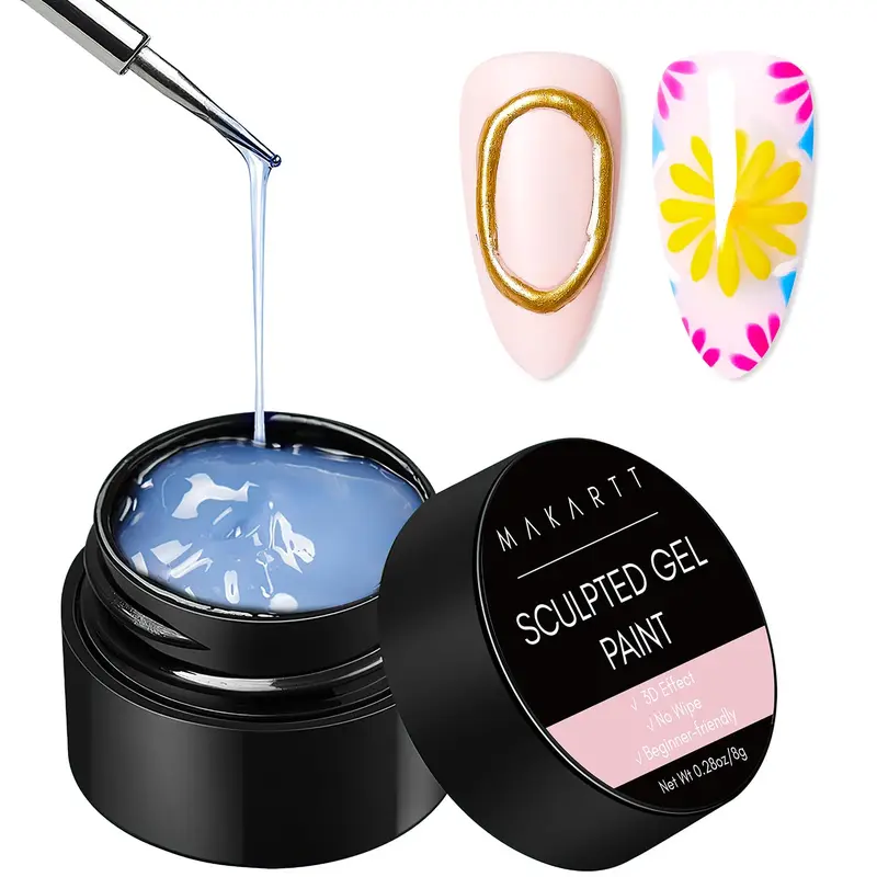 Makartt Long Wearing Art Decoration Gel Nail Polish - UV Formula, Micro 3D Sculpting, 3D Painting, Chrome Powder Compatible, No-Wipe for Carving/Drawing, Glossy, DIY Nails at Home & Salon Use, 0.28 fl.oz