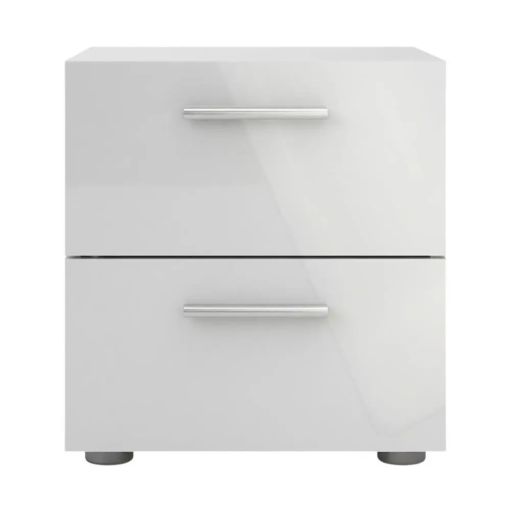 White High Gloss Oak Nightstand with Two Drawers and Timeless Design