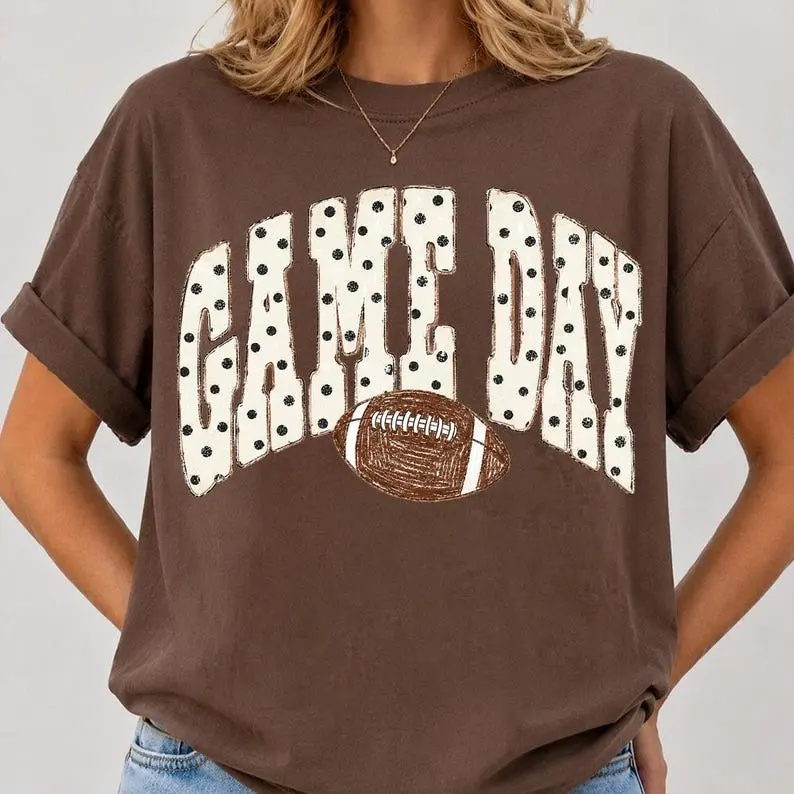 Comfort Colors Preppy Football Shirt, Leopard Bow Game Day Tee, Checkered Polka Dot Graphic Top, Cute Football Mom Outfit, Fall Sports Fan Gift For Her