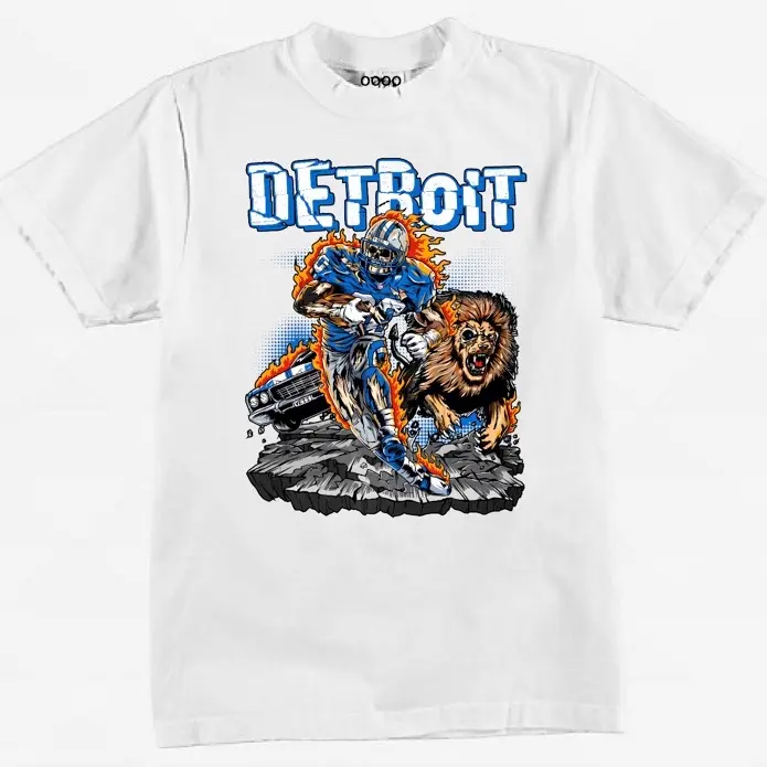 Detroit Lions BarrySanders Flame Heavyweight T-Shirt