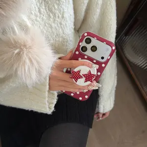 Double-Layer Magnetic Polka Dot Phone Case Cover, Star Stand Holder, Fits iPhone 17 Pro Max, 16 Pro Max, 15 Pro Max, 14 Pro, 13