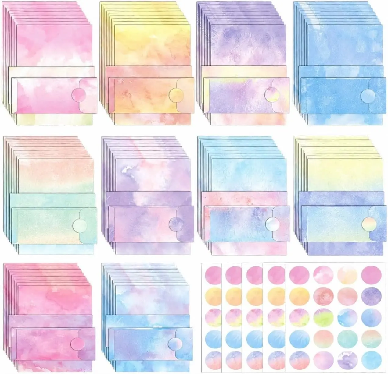 250Pcs Watercolor Stationery Paper and Envelope Set with 100 Letterhead Papers and 50 Envelopes, 10 Design for Letter Writing Invitations Computer Holidays Party Notes, 8.5x11 Inch-Aesthetic