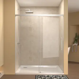 60" W x 72" H Single Sliding Shower Door, Frameless Design with 5mm Fixed & 6mm Sliding Clear Tempered Glass, Chrome Stainless Steel Handle, Modern Sliding Bathroom Door for Tub or Walk-In Shower