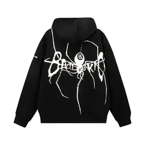 2025 American Dark Gothic Harajuku Hoodie – Spider Print Zipper Sweatshirt, Long-Sleeved Sports Style Top