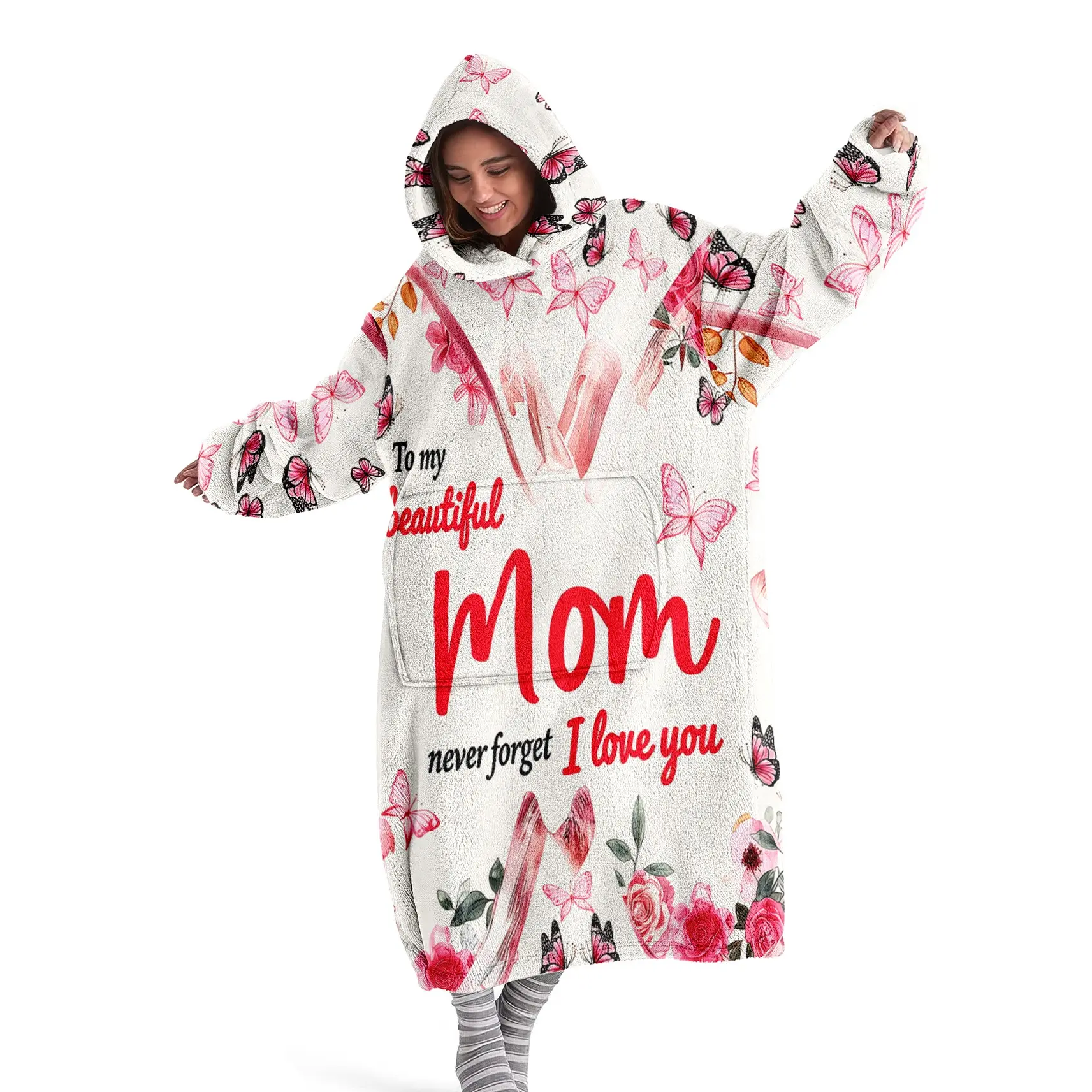 Butterfly Hooded Blanket, Mother's Day Wearable Blanket, Women's Fleece Bathrobe, Fashion Sleepwear, Butterfly Flower Thick Home Clothes