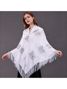 New velvet large square scarf, ethnic style tassel, cape, cheongsam, cape and scarf