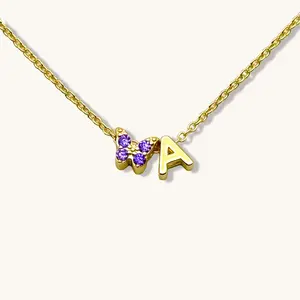 Custom Initial with Purple Butterfly Necklace