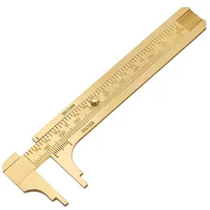 Brass Pocket Caliper with Double Scale Sliding Gauge Bead Measuring Tool 100mm Mini Brass Vernier Caliper Gold Ruler for Jewelry Measurement 1 Pack