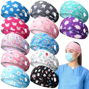 12 Pcs Nurse Headbands for Women Non Slip Nursing Headbands with Buttons Dental Assistant Accessories Hygienist Doctor Gifts Elastic Hair Bands(Dental Practitioner)
