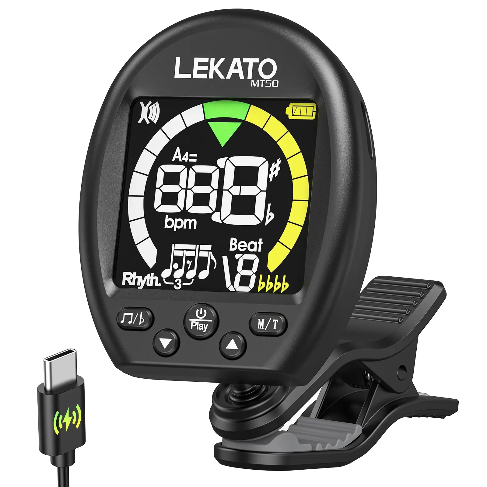 LEKATO 3 in 1 Guitar Tuner, Clip On Tuner Metronome with Tone Generator, Fits for Electric Acoustic Guitar Bass Ukulele Violin Viola Cello Practice Performence, Rechargeable Full Color Screen