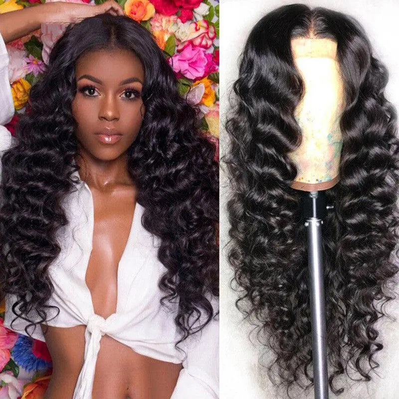 13x4 Loose Deep Wave Lace Frontal Wig, 10 Inch 150% Density Virgin Human Hair in Natural 1B Color, Can be Dyed and Styled, Virgin Hair