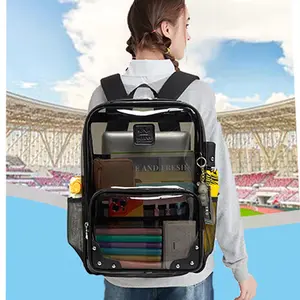 Clear Backpack for Women Men Stadium Events TPU Transparent Travel Backpacks Large Laptop College Bookbags Kids Elementary School Bag for Girls Boys Teens Student Causal Daypack-Black