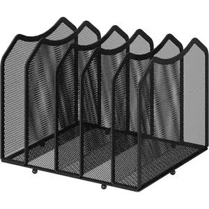 Simple Trending Mesh Desktop File Sorter Organizer, 5-Section Bookshelf for Desk Home Office, Black