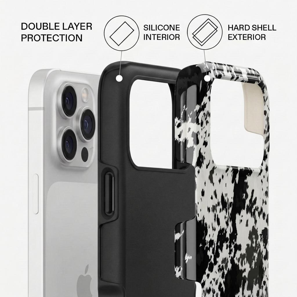 Bold Cowhide Print Phone Case for iPhone 17 Pro Max, High Contrast Black White Western Aesthetic Shockproof Cover for Iphone 17 Promax, 17 Pro Bold Cowhide Print Phone Case for iPhone 17 Pro Max, High Contrast Black White Western Aesthetic Shockproof Cover for Iphone 17 Promax, 17 Pro