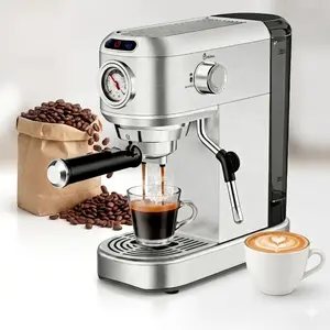 Espresso Coffee Machine with Steam Milk Frother, 1450W Semi-Automatic Latte & Cappuccino Maker, 20 Bar Compact Stainless Steel Espresso Machine with 34oz Water Tank