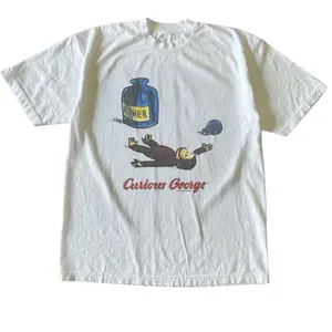 Curious George Ether Graphic T-Shirt, Vintage Cartoon Monkey Passed Out Next To Blue Ether Medicine Bottle Parody Art, Unisex Streetwear Tee For Comedy Fans, Retro Nostalgia Humor Outfit
