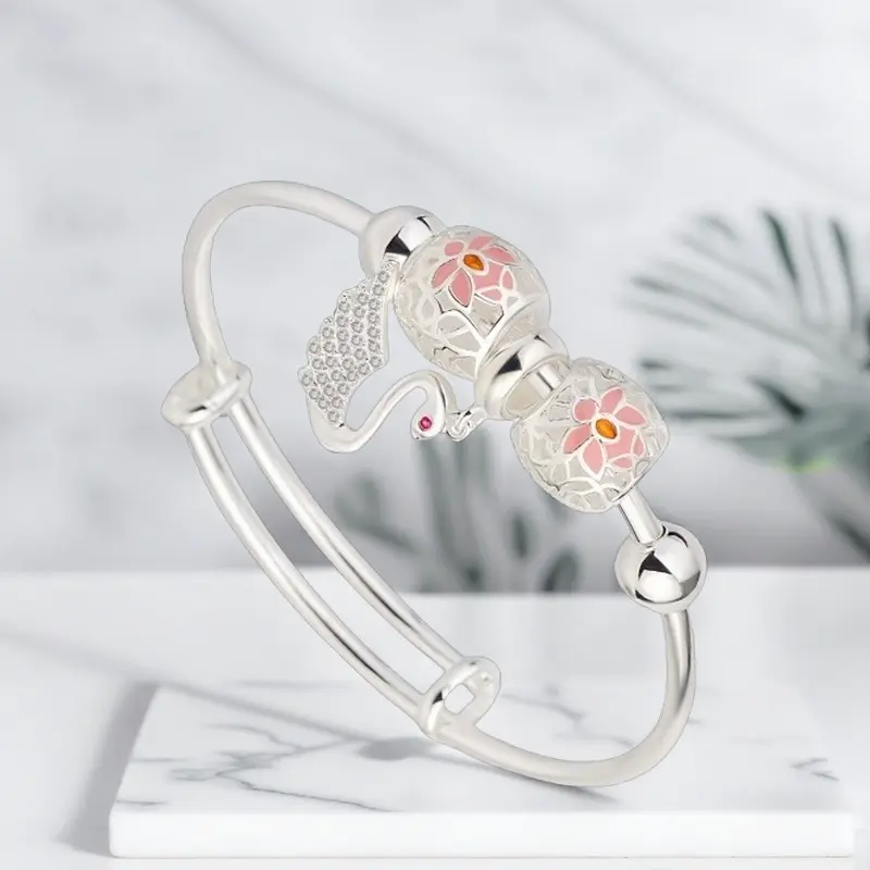 Full Silver s999 bracelet Sterling Silver bracelet Ladies push-pull bracelet can be freely adjusted size to send girlfriend birthday holiday gift Silver weight 21 g /0.74 oz