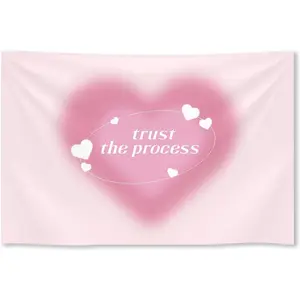 Jefuzh Pink Aura Heart Tapestry Cute Y2k Girly Aesthetic Wall Hanging Pink Tapestry Teen Dorm Bedroom Wall Blanket Art Prints