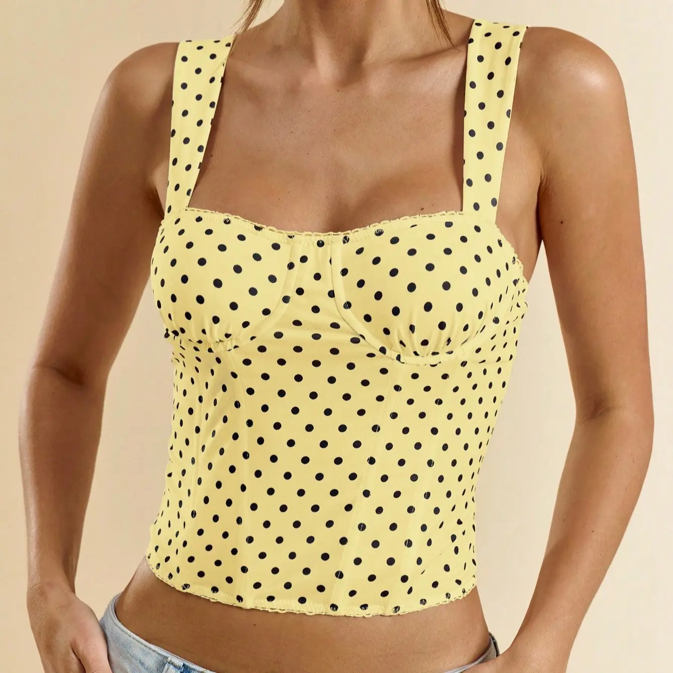 Women's Polka Dot Square Neck Camisole - Corset Style Sleeveless