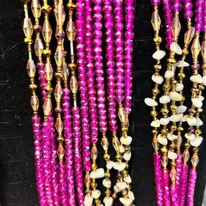 Auntie Ama's Fuchsia Fire Crystals Waist Beads with Gold Accents and Pink Beads for Stylish Wear