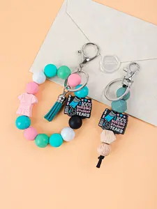 1PC Macaron-Inspired Color-Block Beaded Keychain, Cute Keychain, Silicone Bead Keyring, Letter-Themed Medical Keychain, Car Key Accessory, Nurse Life Merchandise, Must-Haves For Medical Students, Campus Backpack Charm, Bestie Gift Exchange Trinke