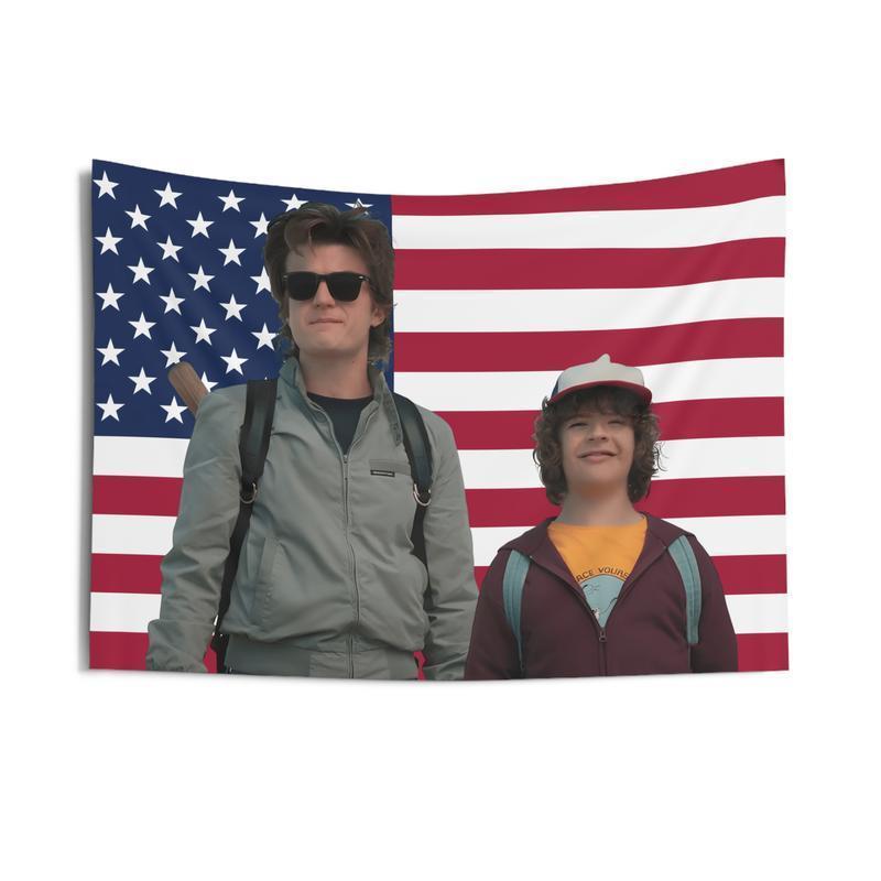 Will Byers Pink American Flags For Wall Decor, Steve Harriton Henry Creel Indoor Wall Tapestries, Room Decor, One Side Polyester Wall Flag