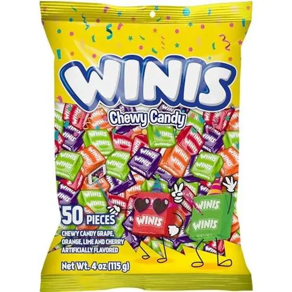 Winis | Original Chewy Taffy Variety Bag | 4 Oz, 50 Pieces | Original chewy taffy candy mix, individually wrapped and non-melting, 4 oz variety bag with 50 pieces
