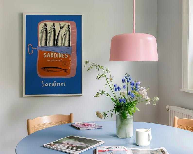 Trendy Sardines Art Print, Tin Fish Art Print, Sardines Tin Print, Colorful Fish Print, Kitchen Wall Art, Trendy Wall Art, Seafood Wall Art