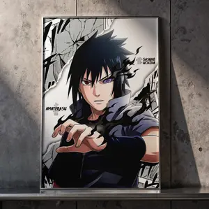 Sasuke Amaterasu Poster – Rinnegan Sharingan Anime Wall Art, Black Flame Japanese Aesthetic Decor Print, Otaku Room Gift
