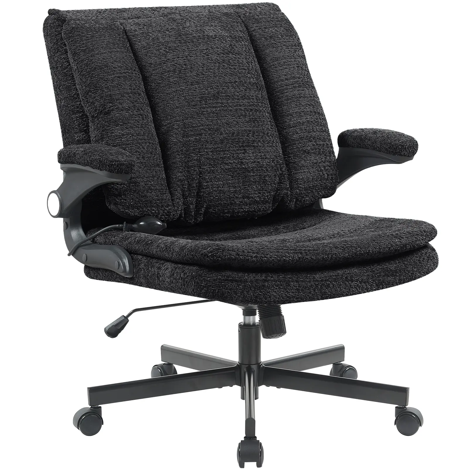 Criss Cross Legged Office Chair with Flip-Up Back Built-In Dynamic Airbag Lumbar Support, Wide Seat Desk Chair with Flip-Up Arms and Wheels, Modern Cr