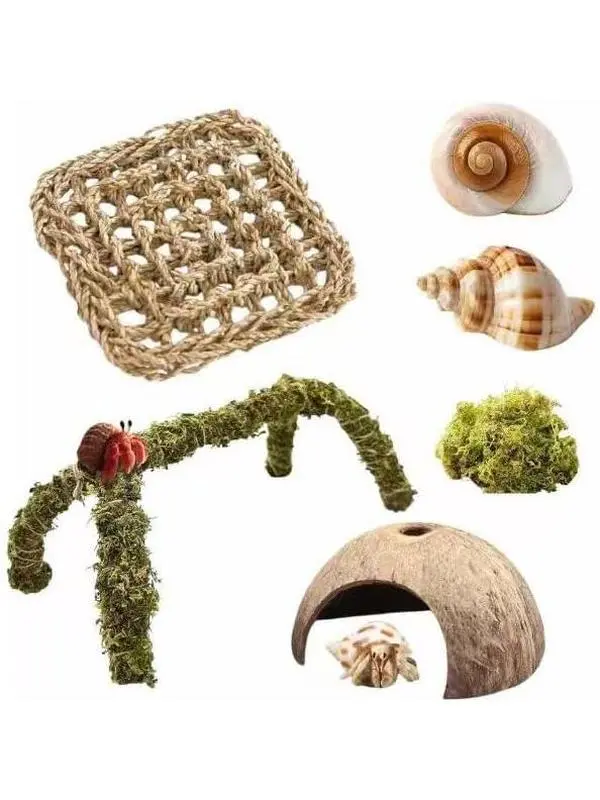 Hermit Crab Accessories,  Hermit Crab Toys Reptile Hammock,Coconut Shell Hideout Decor for Hermit Crabs Leopard Geckos, Crested, Tortoise, Snake (B-Group -6Pcs Hammock)