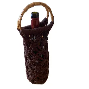 Handmade Macrame Bottle holder with wooden handles