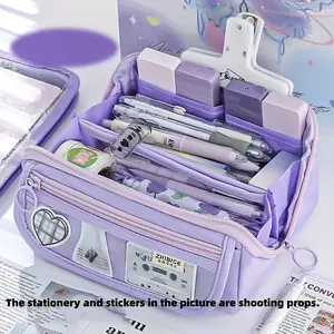 Large Capacity Oxford Cloth Pencil Case, Multi-Layer Stationery Organizer, Desktop Storage Bag, Portable Makeup Pouch with Multiple Compartments for School and Office Supplies