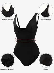 Women's Deep V Underwire Bodysuit, Seamless Tummy Control & Butt Lift, Adjustable Straps, No Padding, Comfort Fabric for All Occasions